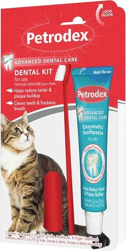 Vista 5 de Kit de cuidado dental Petrodex para perros y cachorros, limpia los dientes y combate el mal aliento, reduce la formación de placa y sarro, kit