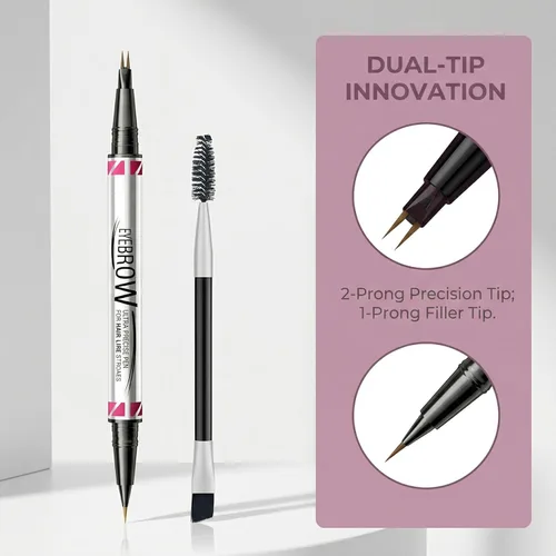 Vista 3 de Lápiz de cejas de doble punta, delineador de cejas impermeable 2 en 1 con tenedor ultrafino y punta de precisión, 5 tonos naturales de marrón claro