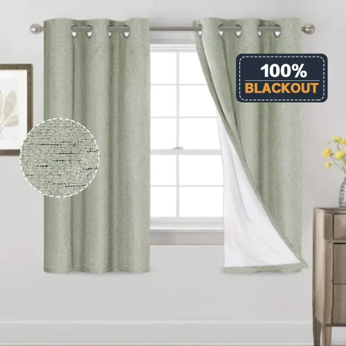 Vista 426 de Primitive - Cortinas opacas 100 % de lino texturizado natural para dormitorio, sala de estar, cortinas para ahorra energía, tela de arpillera