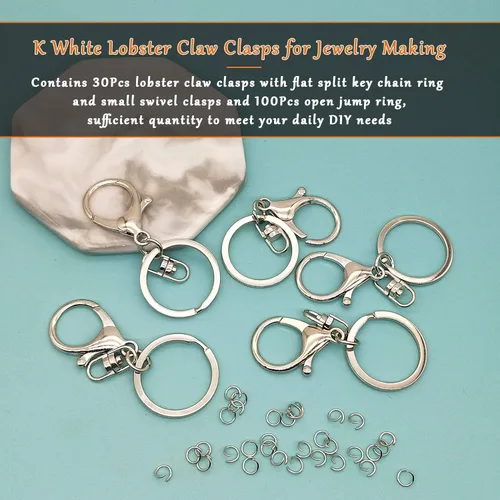Vista 2 de 30 llaveros con cierre de langosta para la fabricación de joyas, cierre de langosta de metal, clips de gatillo giratorios con cierres giratorios