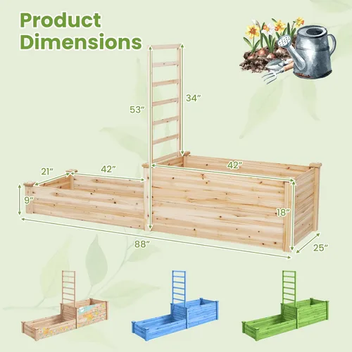 Vista 6 de S AFSTAR Cama de jardín elevada con enrejado y 2 jardineras, 88" x 25" x 53" kit de jardinera de madera para exteriores para flores, hierbas