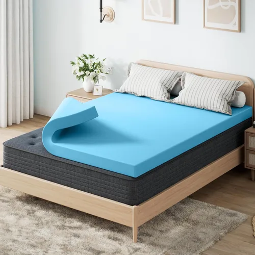 Vista 26 de OhGeni Cubrecolchón de espuma viscoelástica, funda de cama suave con base antideslizante, tamaño individual, estilo 2 pulgadas con funda
