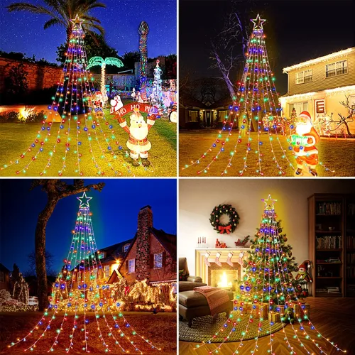 Vista 6 de Guirnalda de luces de Navidad para exteriores, 320 luces LED de 11.5 pies con 8 modos de iluminación para interiores y exteriores, patio, hogar