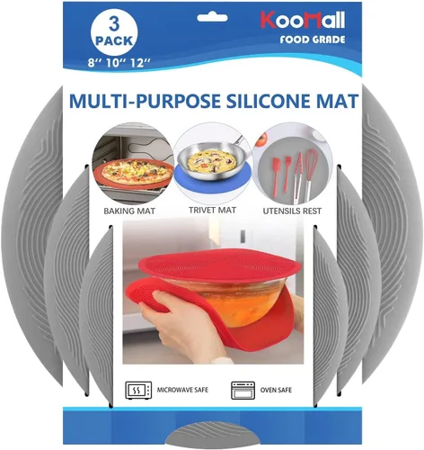 Vista 12 de KooMall Alfombrilla multiusos para microondas de 12, 10 y 8 pulgadas, salvamanteles, soportes para ollas, secar, hornear, tapete de lugar, soporte