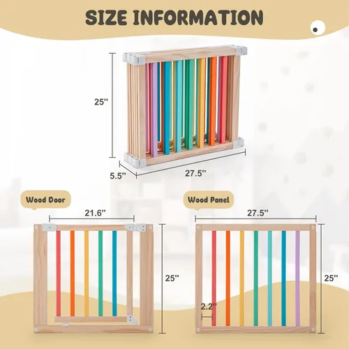 Vista 8 de Corralito de madera para bebés, forma plegable y tamaño ajustable para niños pequeños y bebés, patio de juegos de madera para bebés con puerta