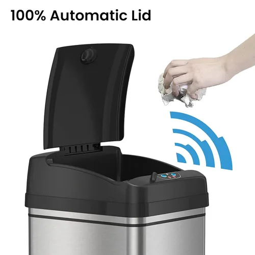 Vista 2 de iTouchless Bote de basura automático con adaptador de corriente alterna, 10 bolsas de basura y apertura de tapa grande; basurero de cocina de 13