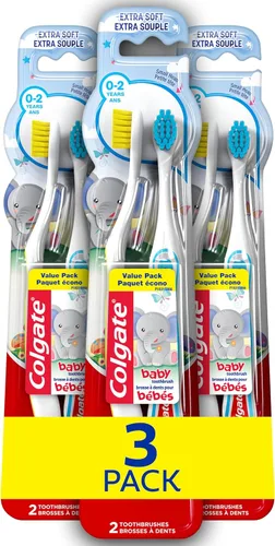 Vista 8 de Colgate My First - Cepillo de dientes para bebés y niños pequeños, extra suave, para entrenamiento infantil, edades 0-2, 6 unidades (paquete de 2)