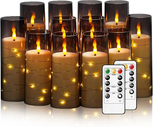 Vista 10 de Eebuss Velas sin llama con cuerda de estrella incrustada, velas LED de pilar a pilas con temporizador y control remoto, decoración del hogar