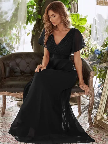Vista 4 de Ever-Pretty 09890 - Vestido largo de noche con cuello en V y manga corta para mujer