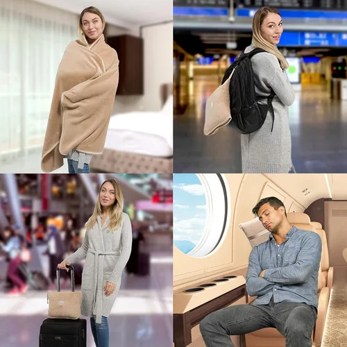 Vista 3 de BlueHills Manta de Viaje Suave Premium Almohada Manta de Avión Empaquetada en Bolsa Suave Funda de Almohada con Correa de Equipaje de Mano Clip