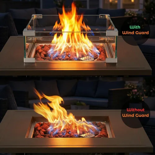 Vista 4 de BALI OUTDOORS Valla de protección contra el viento para hoguera de 18 x 18 x 6 pulgadas, pantalla cuadrada de vidrio templado transparente