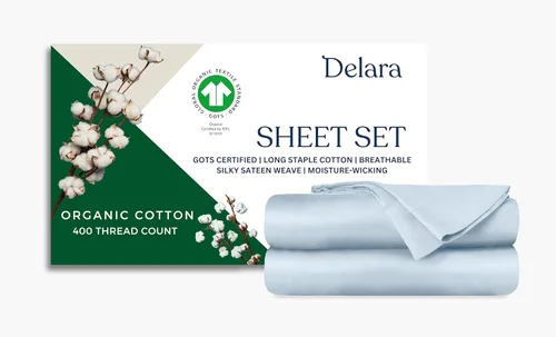 Vista 10 de Juego de sábanas bajeras de 2 piezas, 100 % algodón orgánico certificado GOTS, algodón de fibra larga de 400 hilos, ultra suave, sedoso, absorbe