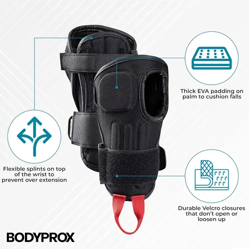 Vista 3 de BODYPROX Protectores de muñeca por impacto (1 par) para snowboard, patinaje y patinaje en línea, protector de muñeca para deportes