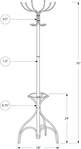 Vista 5 de Monarch Specialties 2031, árbol de pasillo, de pie, 12 ganchos, entrada, soporte para paraguas, dormitorio, metal, negro, perchero de transición, 18