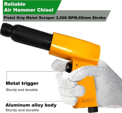 Vista 4 de Kit de martillo neumático, con cincel de aire de 5 piezas, herramienta de martillos neumáticos con reducción de vibración para trabajos metálicos
