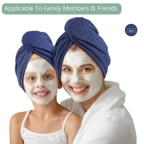 Vista 5 de Dolwis Toalla de Secado de Cabello de Microfibra - 2 Paquetes Turbante Envolvente para Cabeza de Cabello Largo Tipo Waffle Paño de Rizo Absorbente