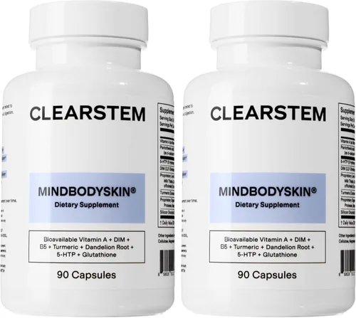 Vista 9 de CLEARSTEM - MINDBODYSKIN Suplemento hormonal para el acné (5-HTP) - Suplemento DIM natural - Vitaminas para el cuidado de la piel - Equilibrio