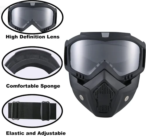 Vista 2 de Máscara de Paintball Antiniebla, Máscara Táctica de Cara Completa Desmontable Ajustable, Máscara de Esquí, Gafas de Protección Facial