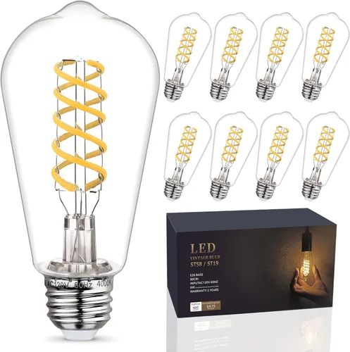 Vista 15 de Paquete de 4 bombillas LED Edison, equivalentes a 60W, regulables, bombillas vintage ST58, base media E26, 6W, 600 lm, 2700K, CRI de 80+, bombilla
