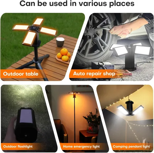 Vista 4 de Luz de camping con soporte, luces LED telescópicas recargables de trabajo de 4000 lm con control remoto, 14000 mAh impermeable IPX5 luces al aire