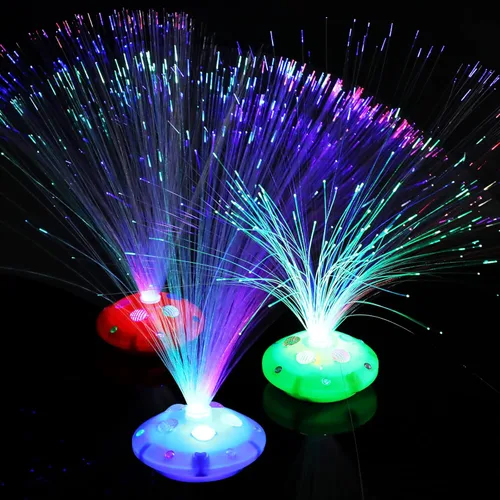 Vista 3 de Retisee 24 lámparas de fibra óptica, multicolores para centros de mesa, luces ópticas alimentadas con base de cono, cristales iluminados