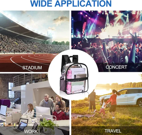 Vista 9 de USPECLARE Clear Backpack for Stadium Approved 12×6×12, Water proof Clear Bag for Stadium Events and Concert Work Sport EventBlack
