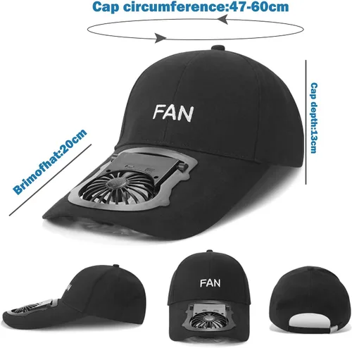 Vista 3 de CTCK Winning Fan Hat-Hat - Sombrero para hombre y mujer con ventilador integrado con carga solar USB, sombreros de sol para mujer