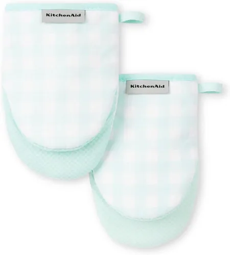 Vista 8 de Juego de 2 minimanoplas para horno Gingham de KitchenAid, color miel, 5.5"x8