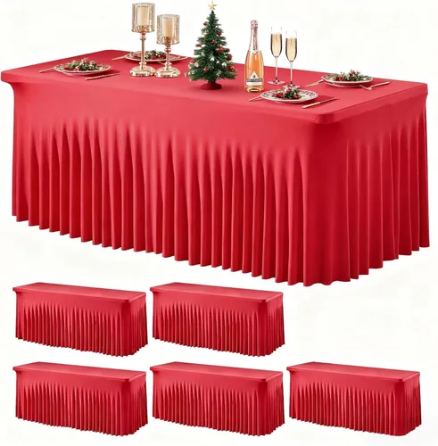 Vista 56 de Wish Care Paquete de 2 manteles de elastano elástico azul bebé para mesas rectangulares de 4 pies, manteles ajustables sin arrugas de 4 pies
