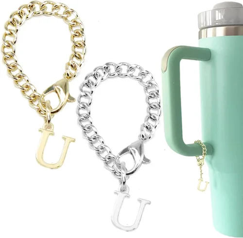 Vista 8 de Tovly 2 piezas de dijes de letras para Stanley Cup A-Z ID inicial colgantes personalizados para mango de vaso Stanley