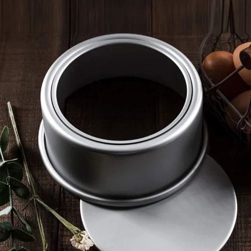 Vista 4 de OUKEYI Molde redondo para tarta de queso de 10 pulgadas, molde redondo de aluminio con parte inferior extraíble, molde de gasa de aluminio anodizado