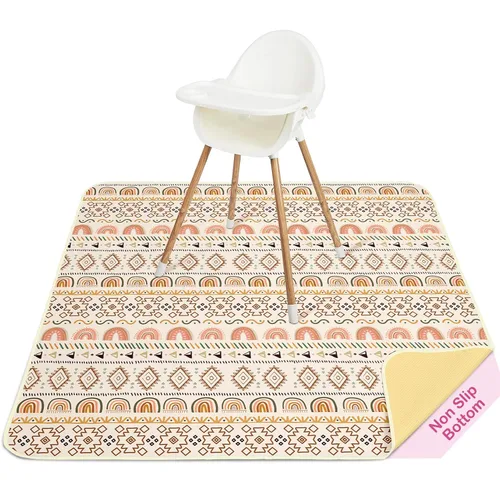 Vista 23 de Basumee Tapete para silla de bebé, impermeable, para debajo de la silla alta, tapete para atrapar alimentos para silla alta, tapete para silla alta