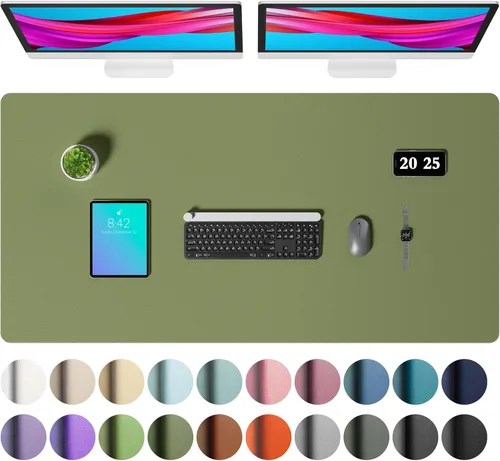 Vista 82 de Aothia - Protector de escritorio de cuero sintético, base para mouse y cubierta antideslizante, superficie impermeable para laptop y escritura