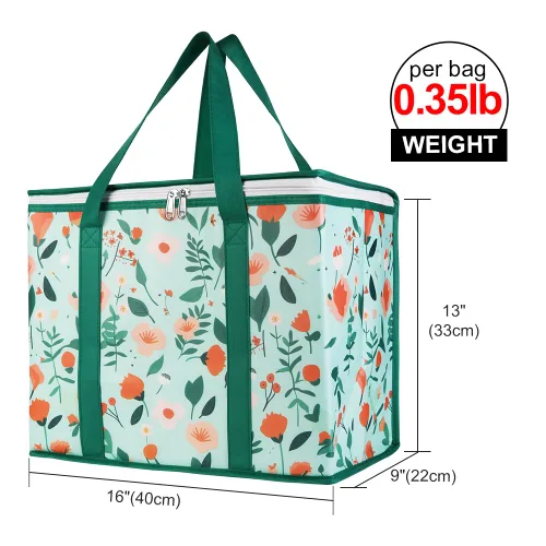 Vista 2 de Bodaon - Paquete de 2 bolsas de compras reutilizables y aisladas para comestibles, tamaño XL, bolsa térmica para picnic con cierre superior, bolsa