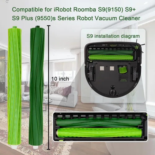 Vista 3 de Piezas de repuesto para aspiradora iRobot Roomba s9 (9150) s9+ s9 plus (9550) serie S, cepillos de rodillo de goma multisuperficie, 2