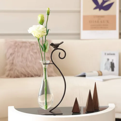 Vista 10 de Marbrasse Maceta/Florero de Vidrio Hidropónico de Escritorio, Florero de Bulbo con Soporte para Decoración del Hogar, Soporte Moderno y Creativo