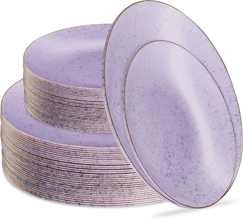 Vista 25 de PLASTICPRO Juego de 32 elegantes platos desechables de plástico que incluye 16 platos llanos y 16 platos de ensalada, platos de fiesta resistentes
