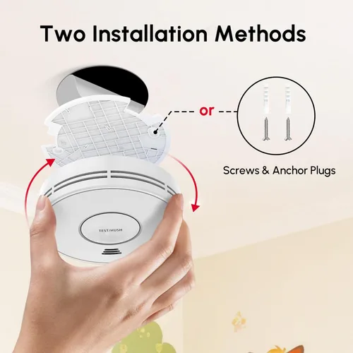 Vista 7 de Detector de humo Detector de monóxido de carbono Combo batería de 10 años, detector de CO con gran botón de prueba/silencio, instalación de adhesivo