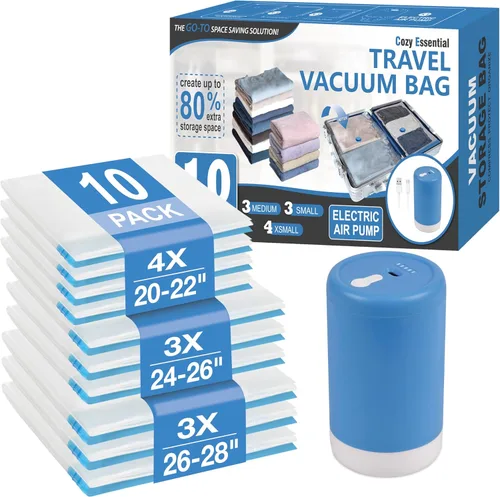 Vista 11 de Cozy Essential Bolsas de almacenamiento al vacío de viaje con bomba USB recargable inalámbrica, bolsas ahorradoras de espacio para equipaje, maleta