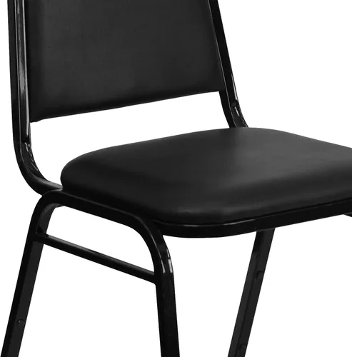 Vista 7 de EMMA + OLIVER Silla de Banquete Apilable con Respaldo Trapezoidal de Vinilo, Silla Multiusos Apilable con Asiento y Respaldo Acolchados, Negro