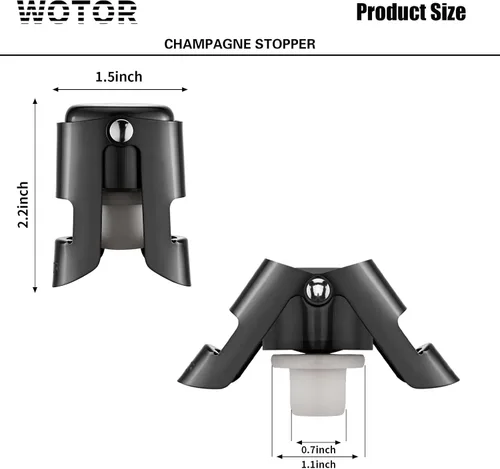Vista 6 de WOTOR Tapones de Champán de Acero Inoxidable - Tapones de Botella de Champán con Sello de Silicona, Corcho Reutilizable y Ahorrador, Adecuados