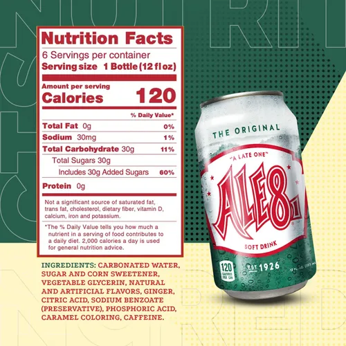 Vista 2 de Ale 8 One Ginger Ale Soda con un toque de cafeína y un toque de cítricos – El sabor original – Paquete de 24 latas de 12 onzas – Refresco