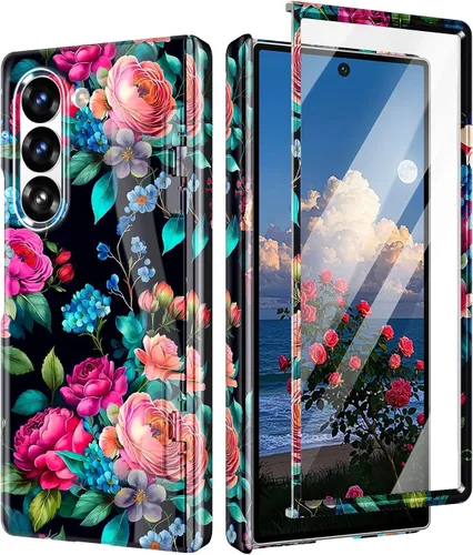 Vista 16 de Btscase Funda para Samsung Galaxy Z Fold 7, Protector de Pantalla Frontal Integrado, Patrón de Mármol Dorado con Purpurina de Policarbonato Duro