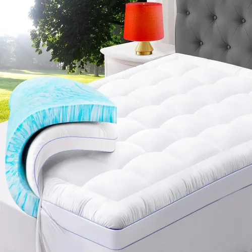 Vista 10 de ABENE Cubrecolchón de espuma viscoelástica de 3 pulgadas, doble capa, tamaño individual XL, para dormitorio universitario, con almohadilla de 2