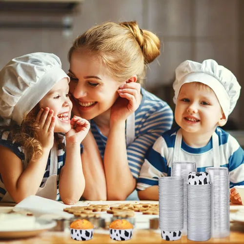 Vista 6 de Paquete de 200 tazas de papel de aluminio para hornear cupcakes de 5 onzas, forros para cupcakes, tazas de postre con tapas, vasos desechables