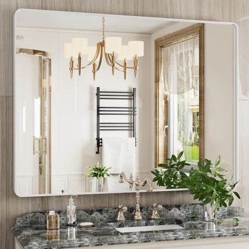 Vista 72 de JISOSO - Espejo de baño negro de 20x30 pulgadas con marco de metal negro, espejo de tocador rectangular redondeado con acabado mate para pared