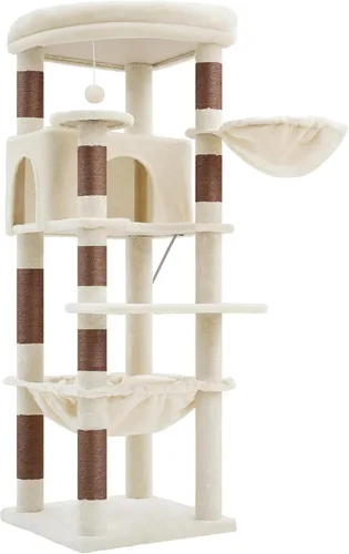 Vista 4 de Heybly Cat Tree, 53.1-Inch Corner Stable Cat Tower for Large Indoor Cats, Well-Structured Interactive Cat Condo with Fan-Shaped Top Perch, Cozy