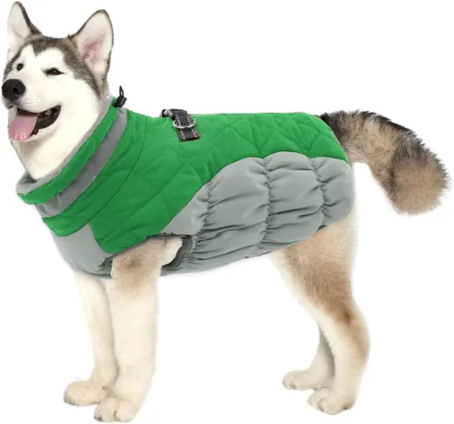 Vista 37 de Lelepet Abrigo cálido para perro, abrigo de invierno para perro, chaqueta impermeable para perros con arnés integrado reflectante para mascotas