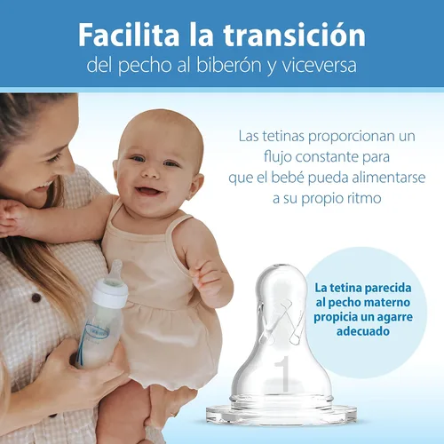Vista 13 de Dr. Brown's Natural Flow Anti-Colic Options+ Biberón de cuello estrecho, Azul Natural, 8 onzas/250 mL, con tetinas de flujo lento Nivel 1, 0m+