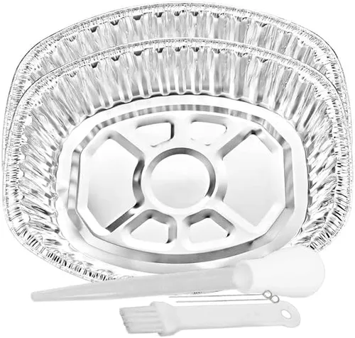Vista 65 de Sartenes de aluminio extra grandes desechables y duraderos para pavos, forma ovalada para pollo, carne, pechuga, asado, horneado, reciclable junto